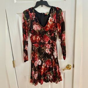 Floral Long Sleeve Dress - Black and Pink